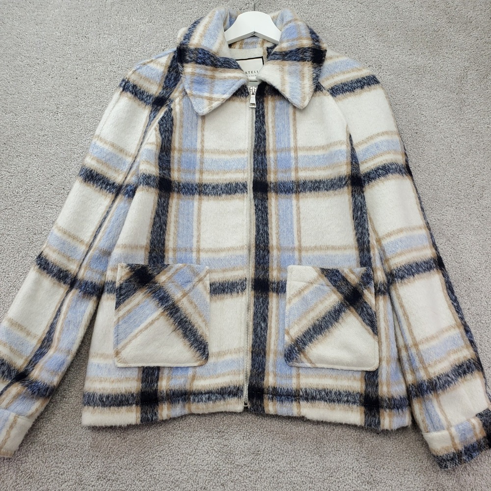 Bagatelle Cropped Jacket Women Medium Multi Brushed Plaid Full Zip Spread Collar